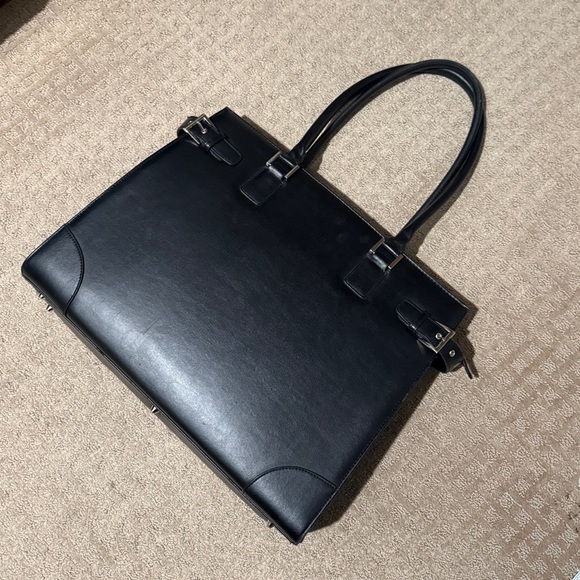 Franklin covey Black Leather laptop unisex shoulder Bag briefcase - Picture 1 of 7